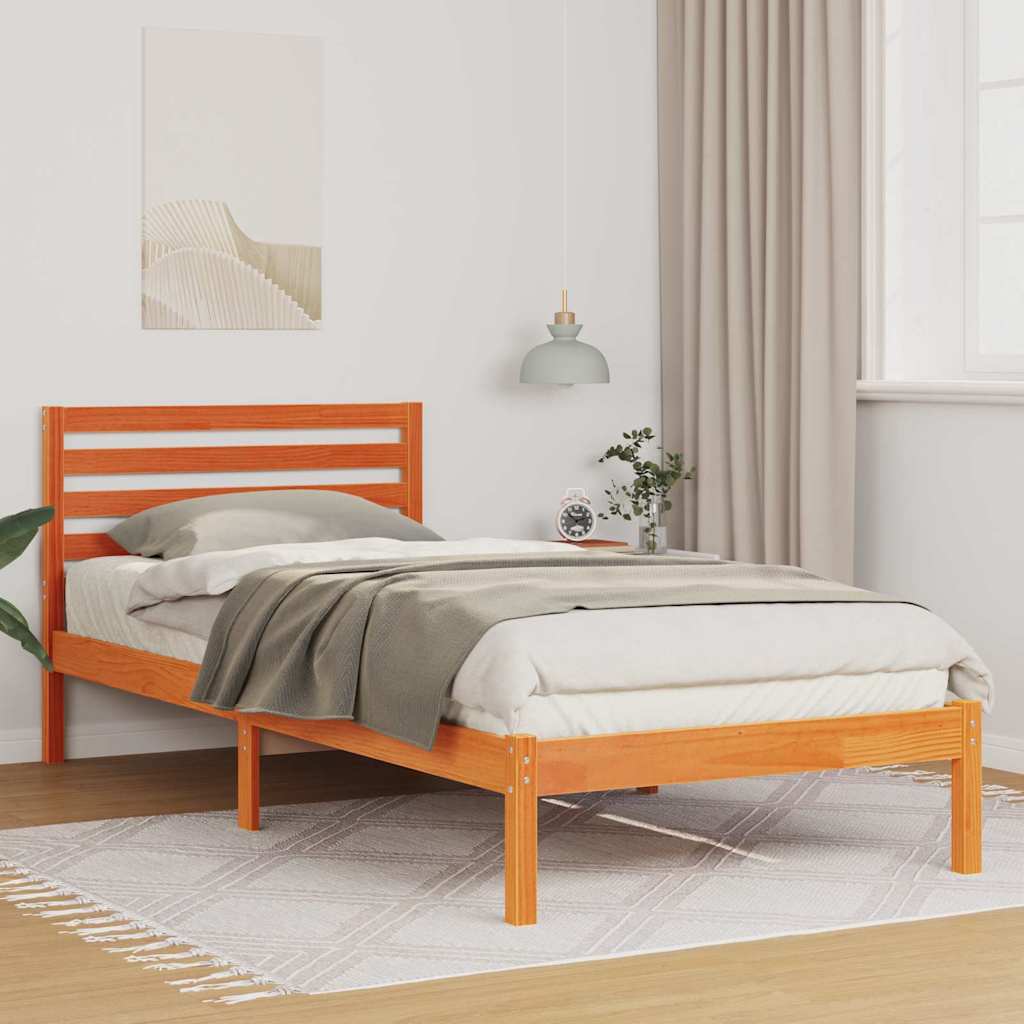 Bedframe met hoofdeinde Wasbruin 90 x 210 cm Massief grenenhout is nu te koop bij PeponiXL, paradijselijk wonen!