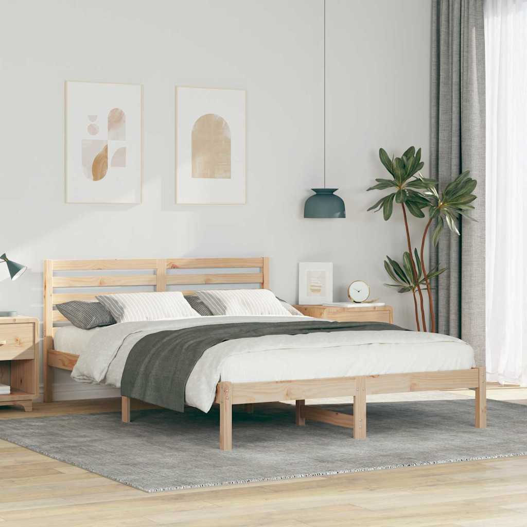 Bedframe met hoofdeinde Bruin 140 x 210 cm Massief grenenhout is nu te koop bij PeponiXL, paradijselijk wonen!