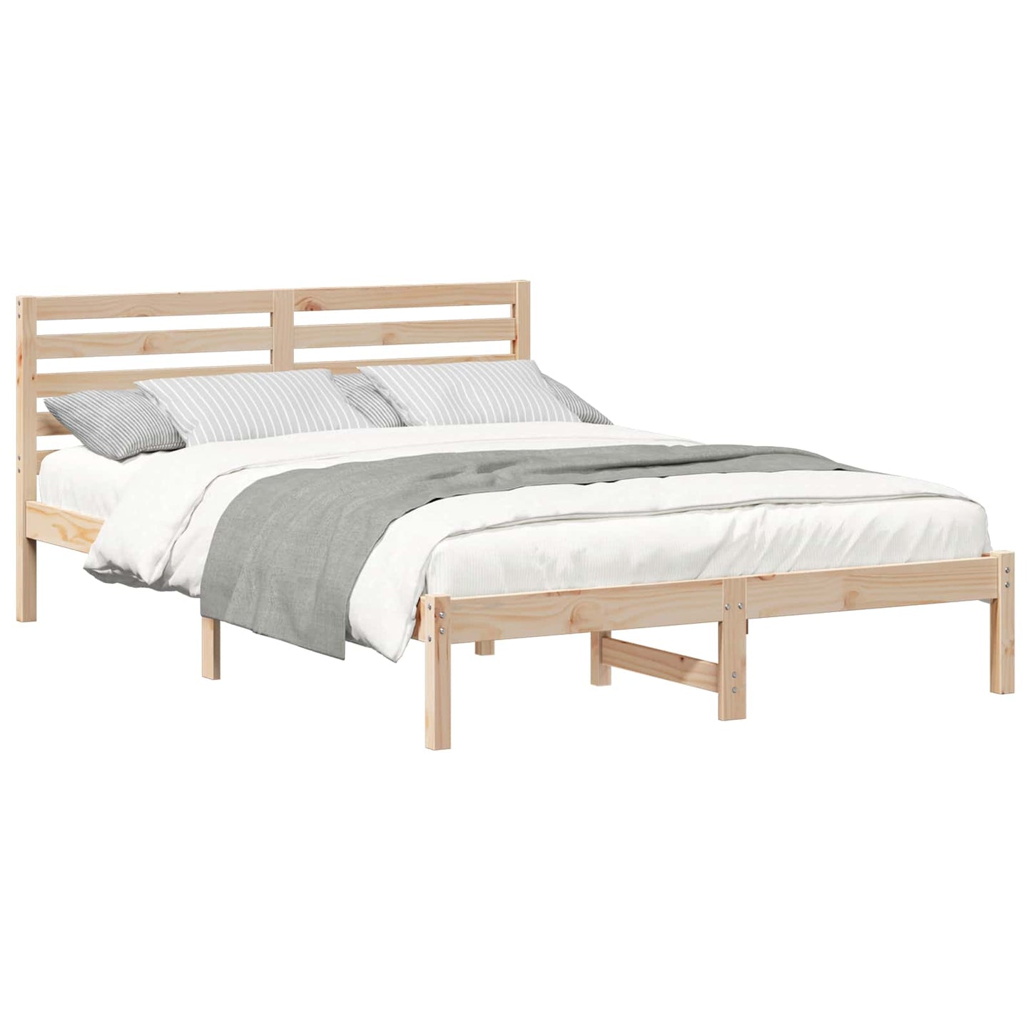 Bedframe met hoofdeinde Bruin 140 x 210 cm Massief grenenhout is nu te koop bij PeponiXL, paradijselijk wonen!