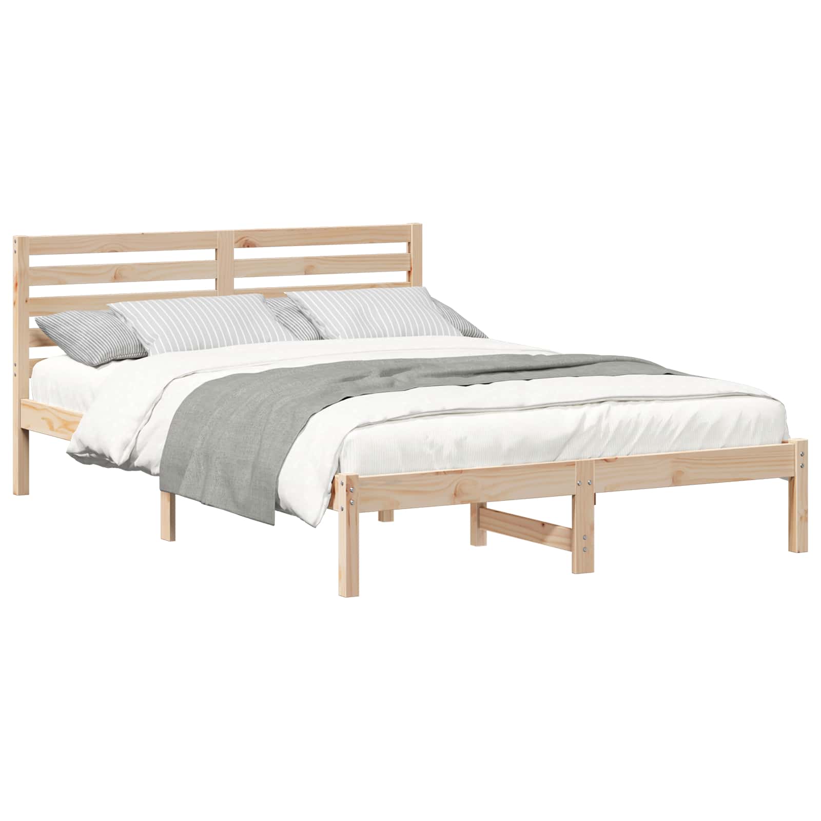 Bedframe met hoofdeinde Bruin 140 x 210 cm Massief grenenhout is nu te koop bij PeponiXL, paradijselijk wonen!