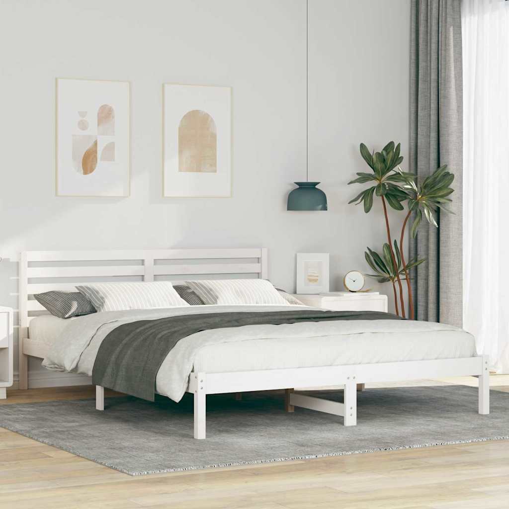 Bedframe met hoofdeinde Wit 160 x 210 cm Massief grenenhout is nu te koop bij PeponiXL, paradijselijk wonen!
