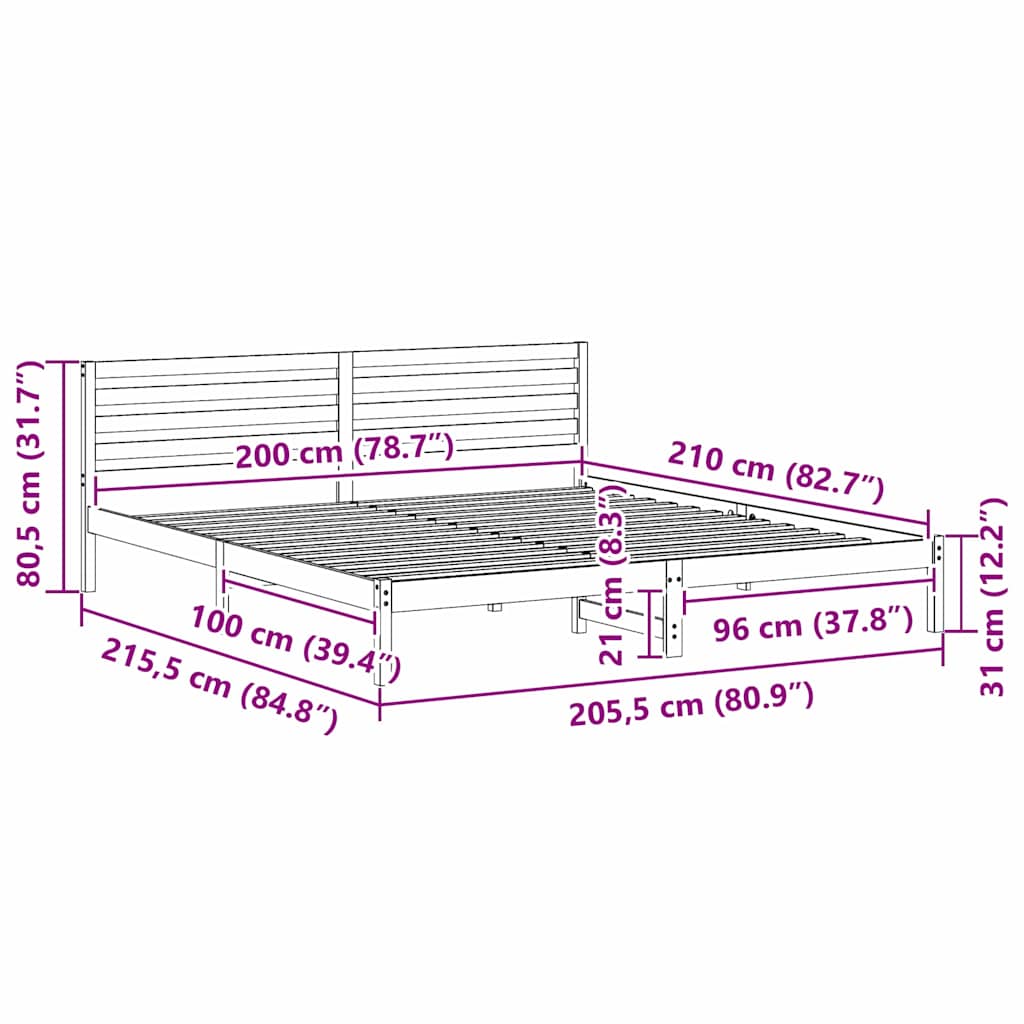 Bedframe Wasbruin 200 x 210 cm Massief grenenhout is nu te koop bij PeponiXL, paradijselijk wonen!