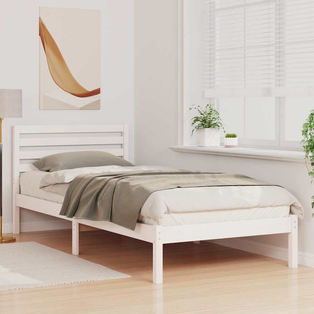 Bedframe met hoofdeinde Wit 90 x 220 cm Massief grenenhout is nu te koop bij PeponiXL, paradijselijk wonen!
