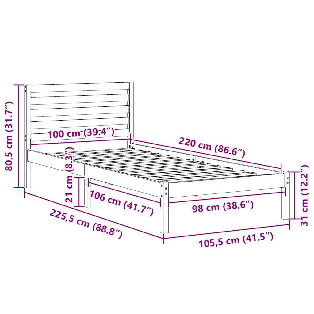 Bedframe met hoofdeinde Wit 100 x 220 cm Massief grenenhout is nu te koop bij PeponiXL, paradijselijk wonen!