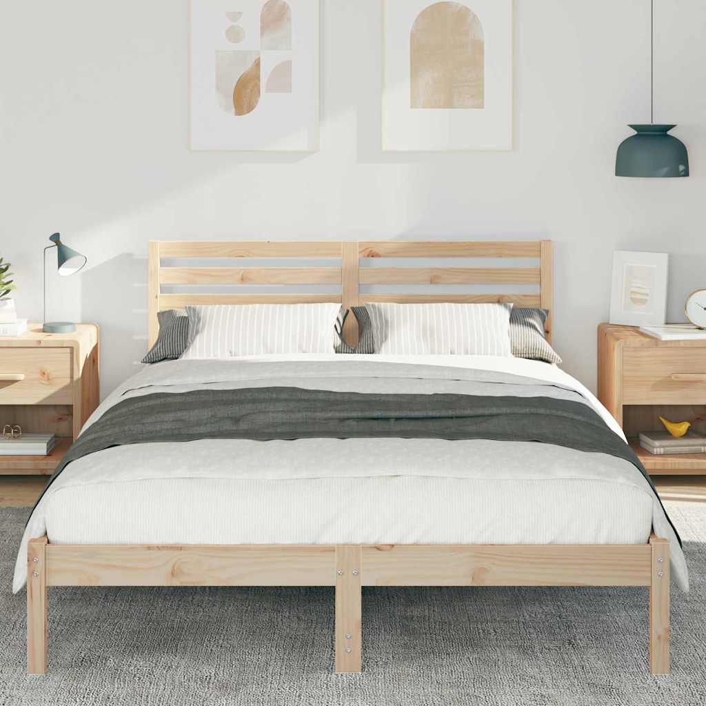 Bedframe met hoofdeinde Bruin 140 x 220 cm Massief grenenhout is nu te koop bij PeponiXL, paradijselijk wonen!