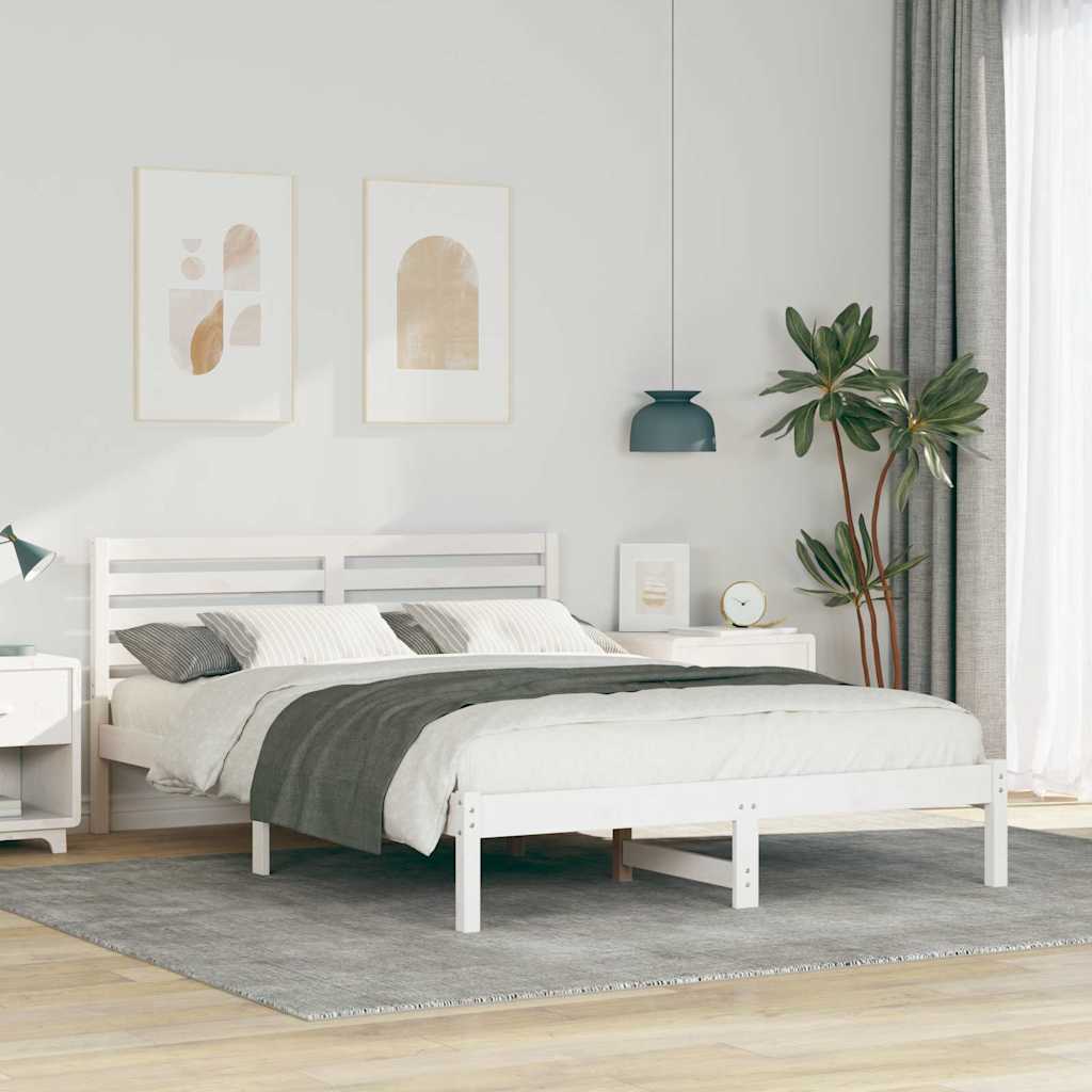 Bedframe met hoofdeinde Wit 140 x 220 cm Massief grenenhout is nu te koop bij PeponiXL, paradijselijk wonen!