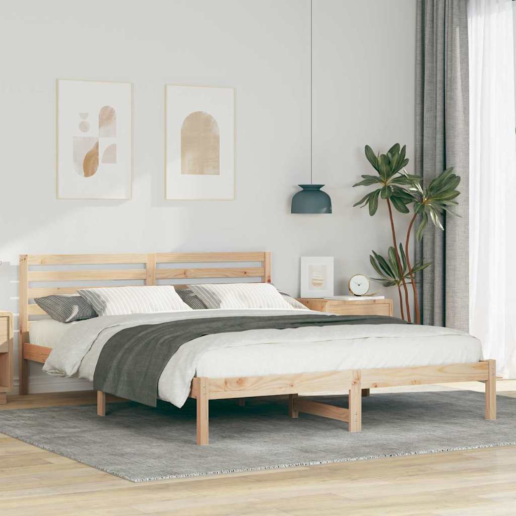 Bedframe met hoofdeinde Bruin 160 x 220 cm Massief grenenhout is nu te koop bij PeponiXL, paradijselijk wonen!