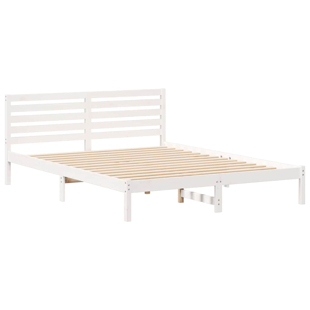 Bedframe met hoofdeinde Wit 160 x 220 cm Massief grenenhout is nu te koop bij PeponiXL, paradijselijk wonen!