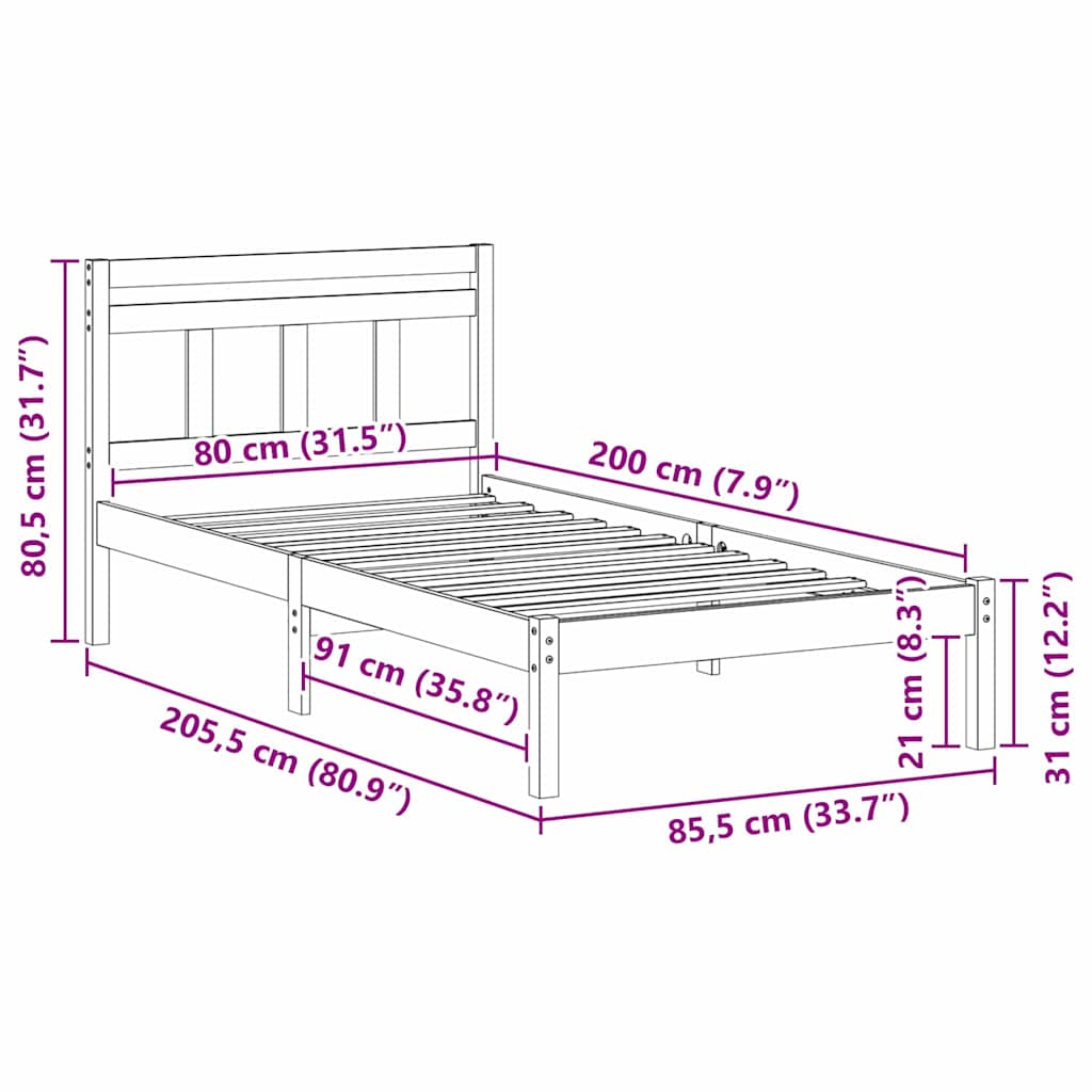 Bedframe Bruin 80 x 200 cm Massief grenenhout is nu te koop bij PeponiXL, paradijselijk wonen!