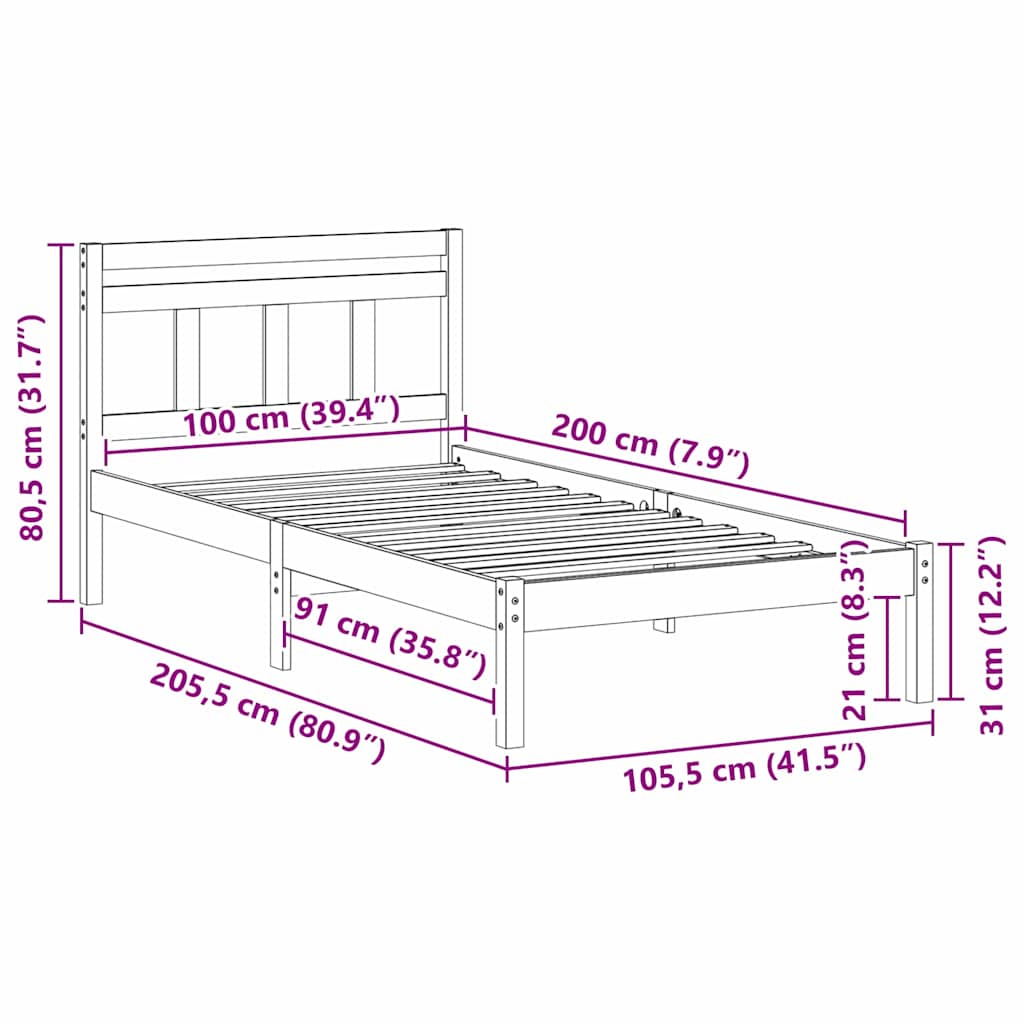 Bedframe Bruin 100 x 200 cm Massief grenenhout is nu te koop bij PeponiXL, paradijselijk wonen!