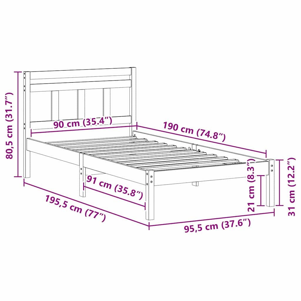 Bedframe Wit 90 x 190 cm Massief grenenhout is nu te koop bij PeponiXL, paradijselijk wonen!