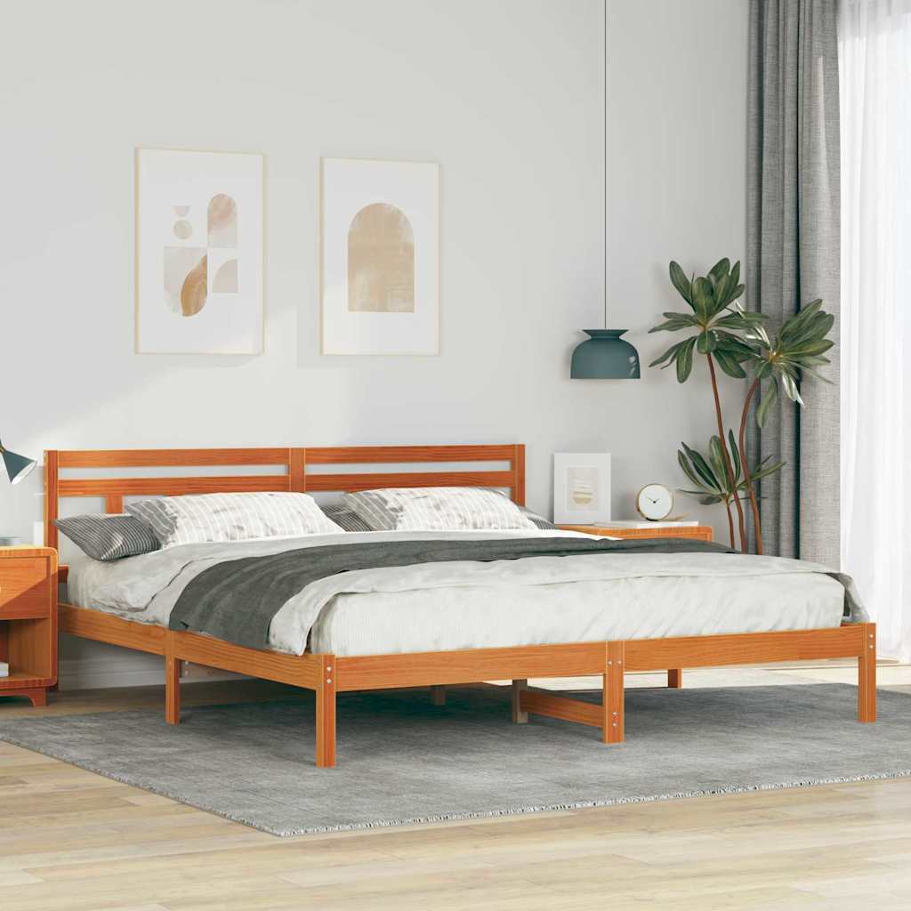 Bedframe Bruin 200 x 200 cm Massief grenenhout is nu te koop bij PeponiXL, paradijselijk wonen!