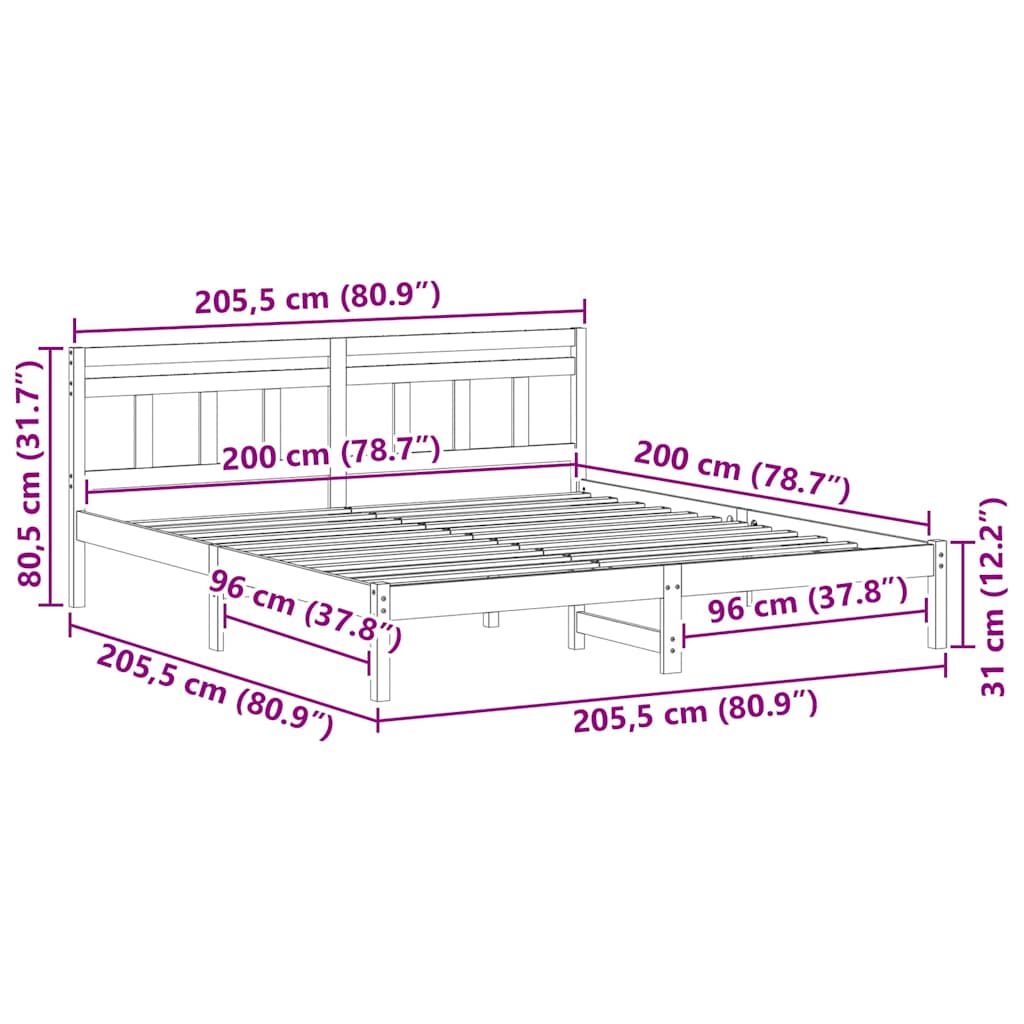 Bedframe Bruin 200 x 200 cm Massief grenenhout is nu te koop bij PeponiXL, paradijselijk wonen!