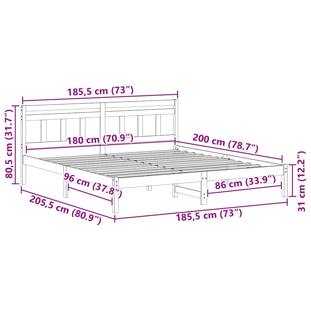 Bedframe Bruin 180 x 200 cm Massief grenenhout is nu te koop bij PeponiXL, paradijselijk wonen!
