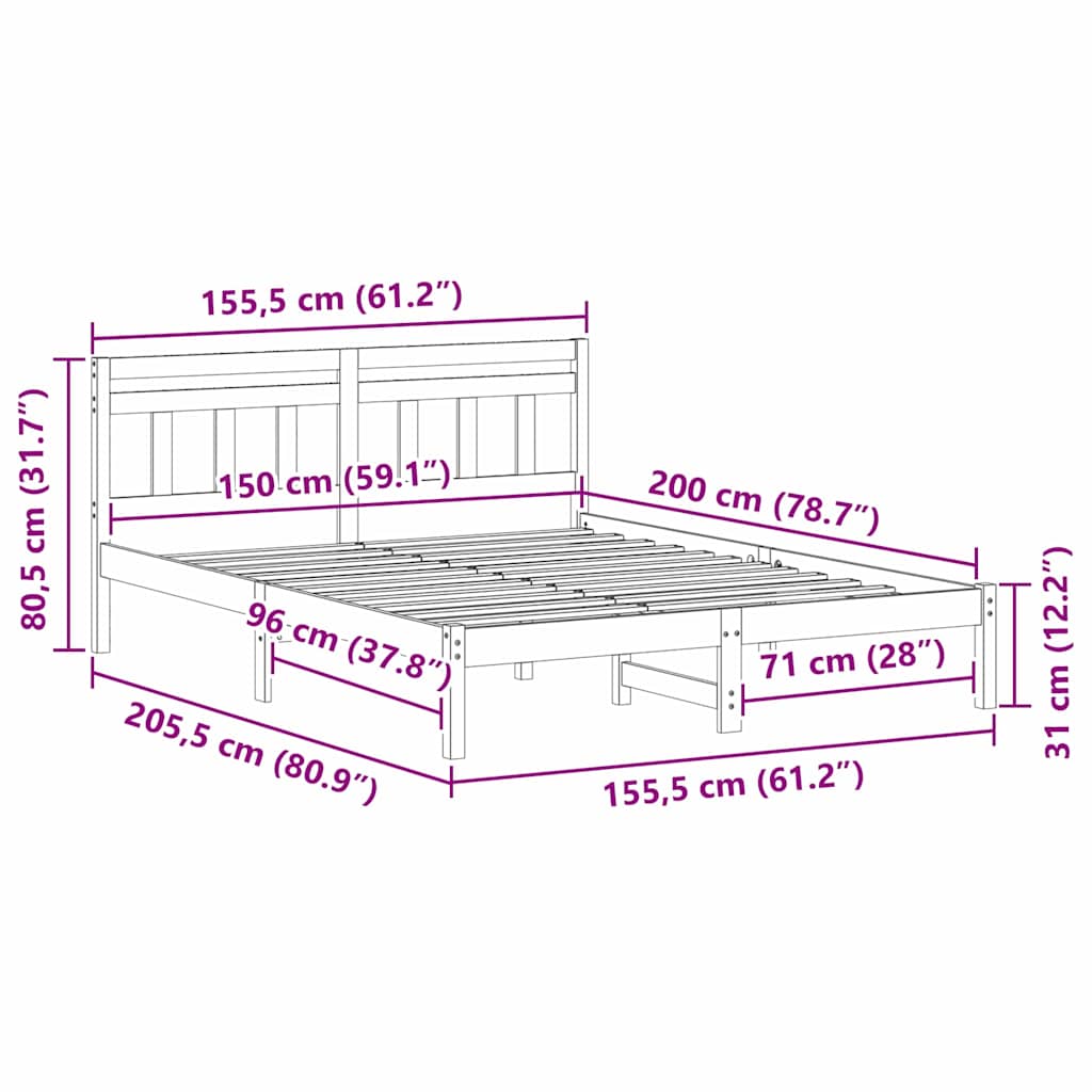 Bedframe Bruin 150 x 200 cm Massief grenenhout is nu te koop bij PeponiXL, paradijselijk wonen!