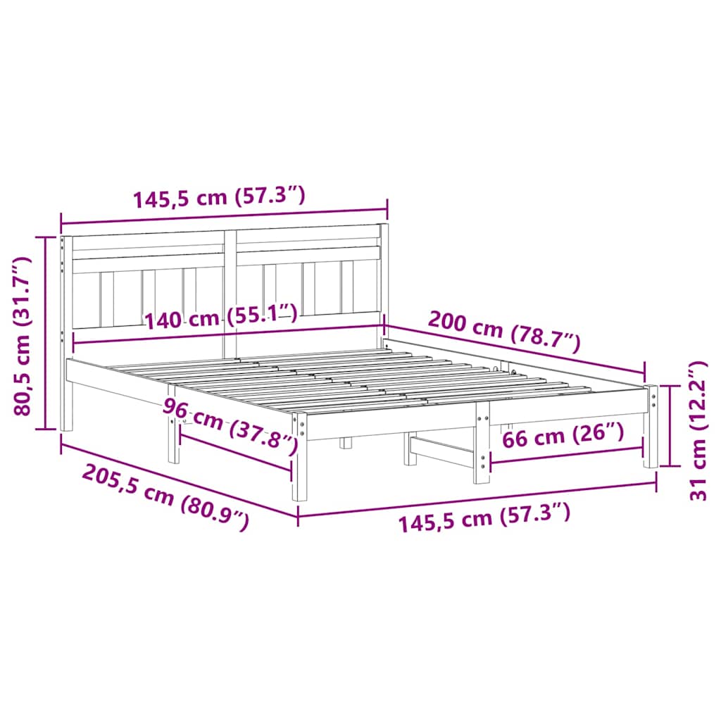 Bedframe Bruin 140 x 200 cm Massief grenenhout is nu te koop bij PeponiXL, paradijselijk wonen!