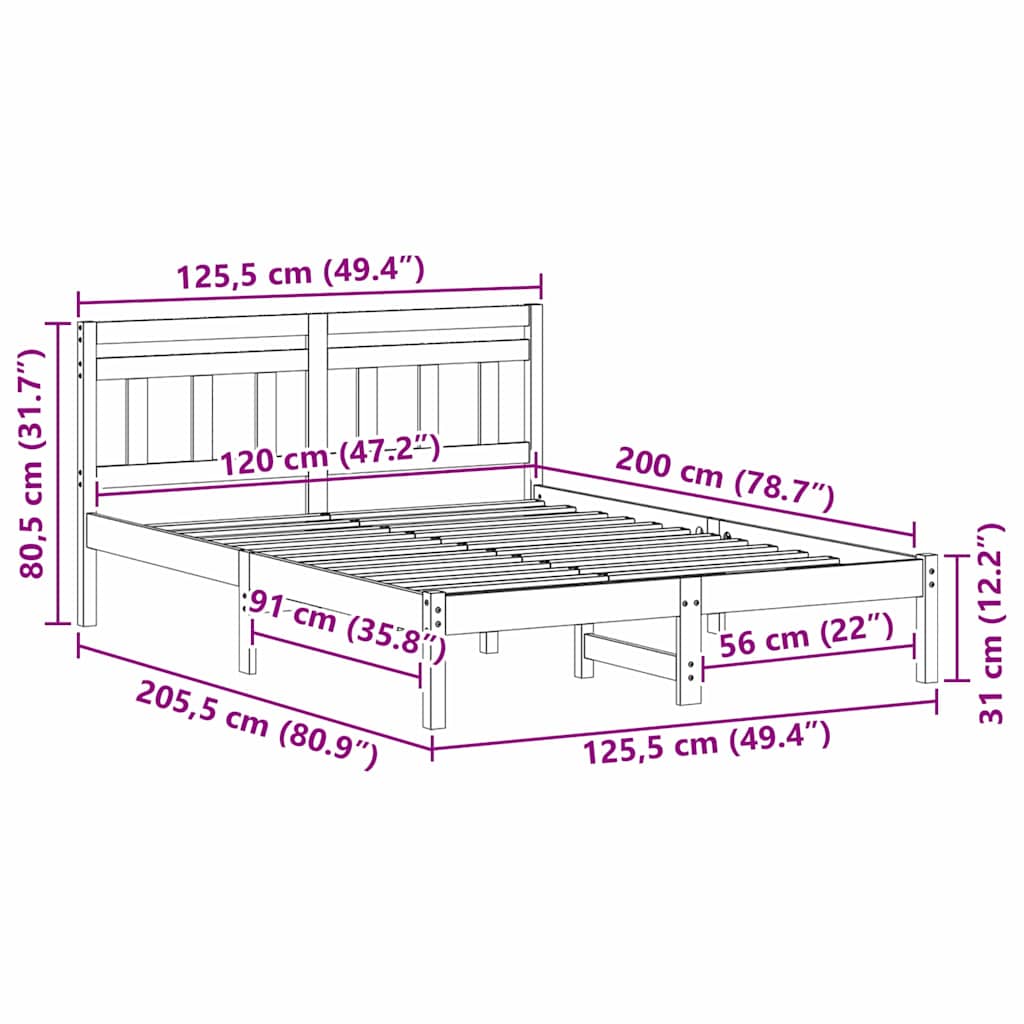 Bedframe Bruin 120 x 200 cm Massief grenenhout is nu te koop bij PeponiXL, paradijselijk wonen!