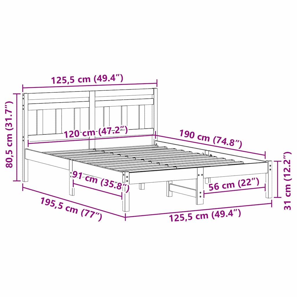 Bedframe Bruin 120 x 190 cm Massief grenenhout is nu te koop bij PeponiXL, paradijselijk wonen!