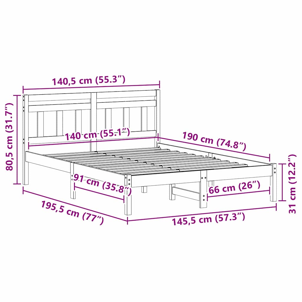 Bedframe Bruin 140 x 190 cm Massief grenenhout is nu te koop bij PeponiXL, paradijselijk wonen!