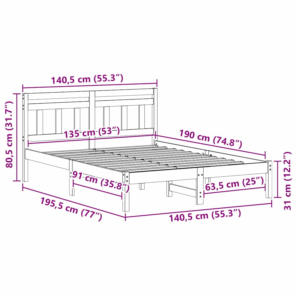 Bedframe Wit 135 x 190 cm Massief grenenhout is nu te koop bij PeponiXL, paradijselijk wonen!