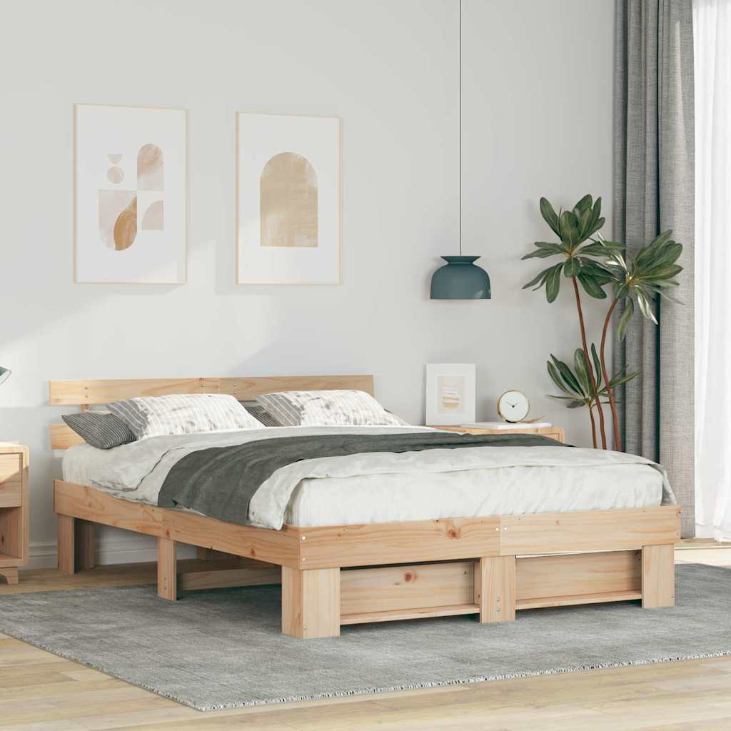 Bedframe met hoofdeinde Bruin 150 x 200 cm Massief grenenhout is nu te koop bij PeponiXL, paradijselijk wonen!