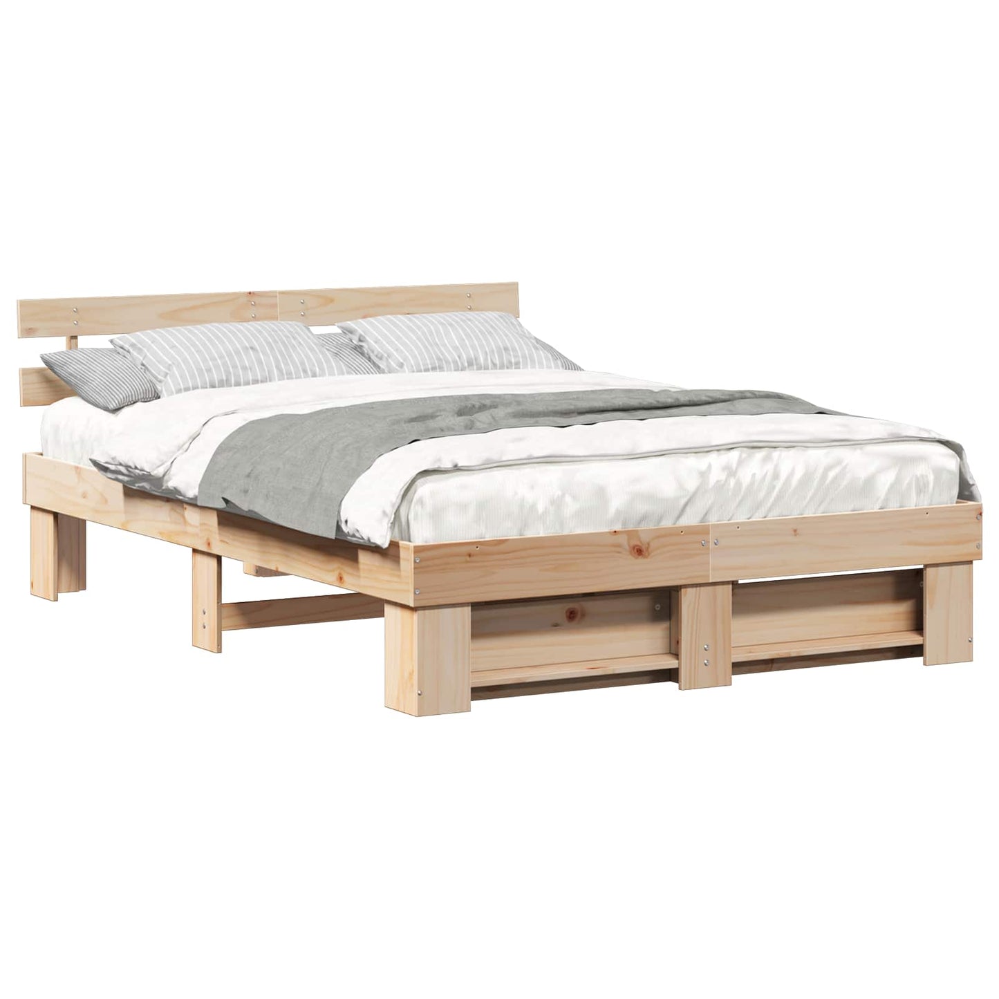 Bedframe met hoofdeinde Bruin 150 x 200 cm Massief grenenhout is nu te koop bij PeponiXL, paradijselijk wonen!