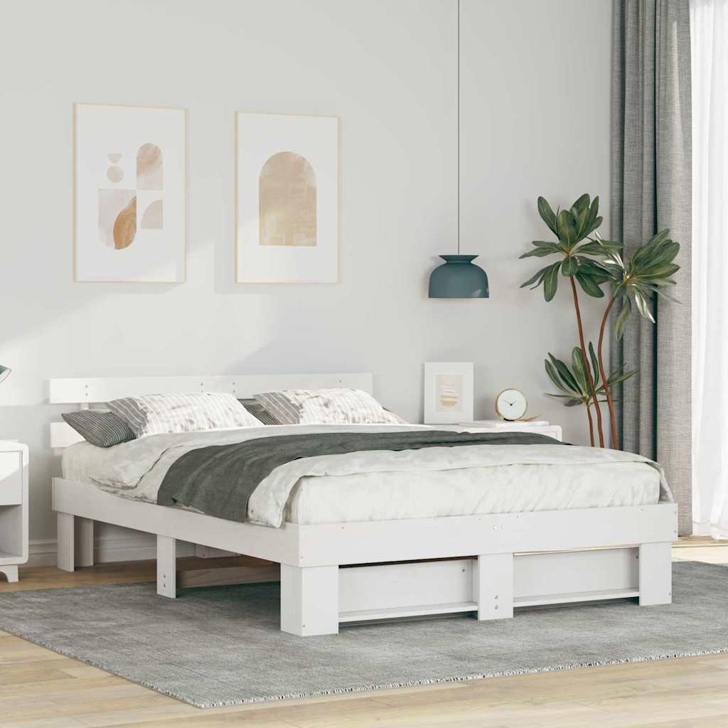 Bedframe met hoofdeinde Wit 150 x 200 cm Massief grenenhout is nu te koop bij PeponiXL, paradijselijk wonen!