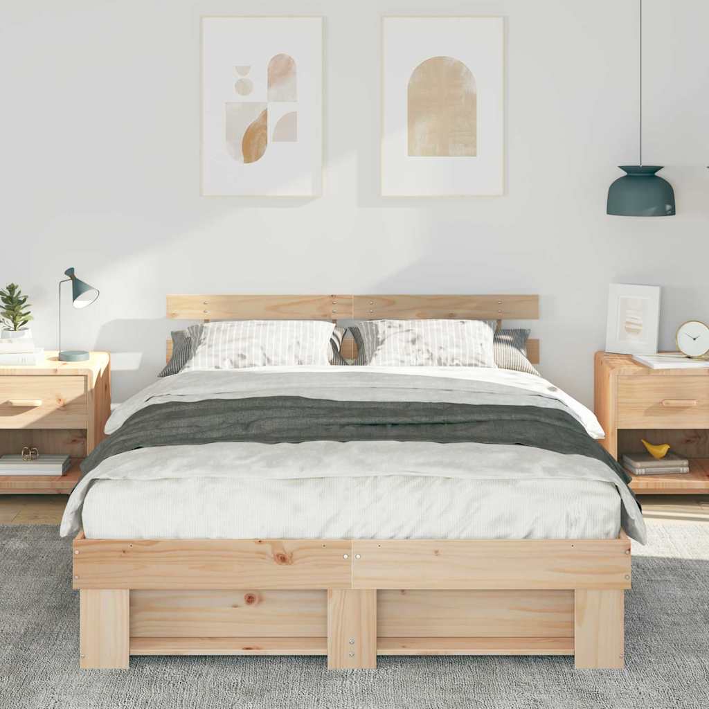 Bedframe met hoofdeinde Bruin 140 x 200 cm Massief grenenhout is nu te koop bij PeponiXL, paradijselijk wonen!
