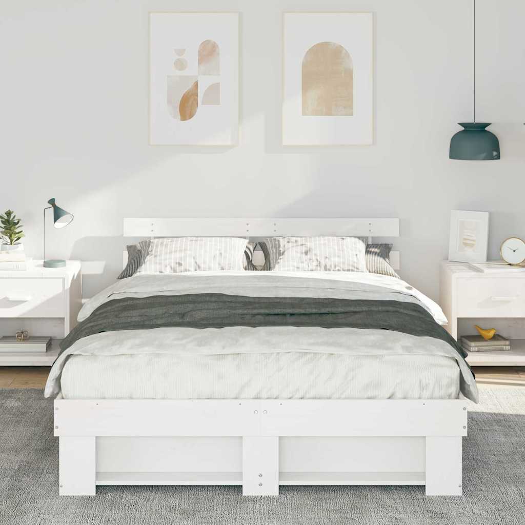Bedframe met hoofdeinde Wit 140 x 200 cm Massief grenenhout is nu te koop bij PeponiXL, paradijselijk wonen!