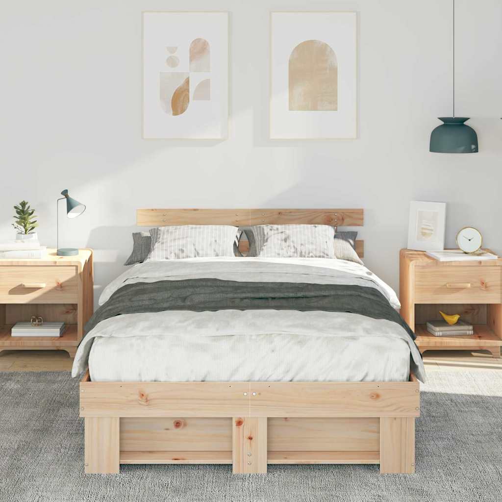 Bedframe met hoofdeinde Bruin 120 x 200 cm Massief grenenhout is nu te koop bij PeponiXL, paradijselijk wonen!