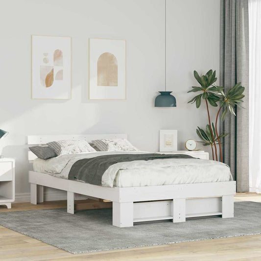 Bedframe met hoofdeinde Wit 140 x 190 cm Massief grenenhout is nu te koop bij PeponiXL, paradijselijk wonen!