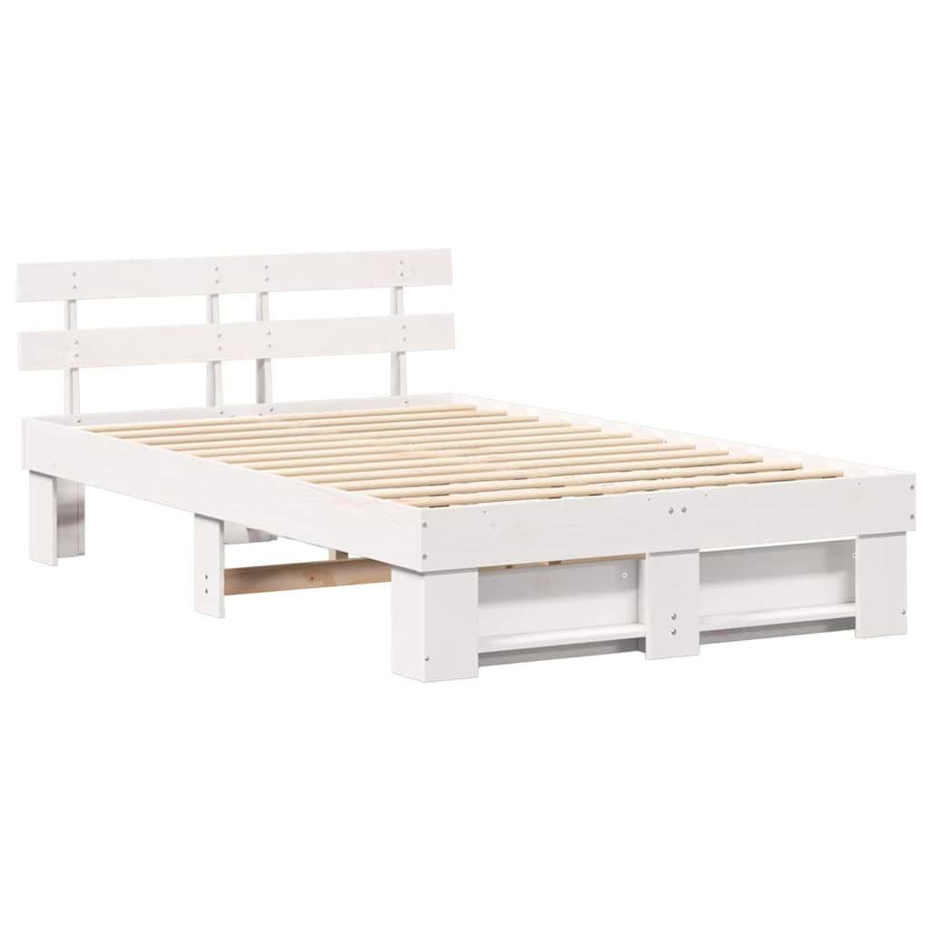 Bedframe met hoofdeinde Wit 140 x 190 cm Massief grenenhout is nu te koop bij PeponiXL, paradijselijk wonen!