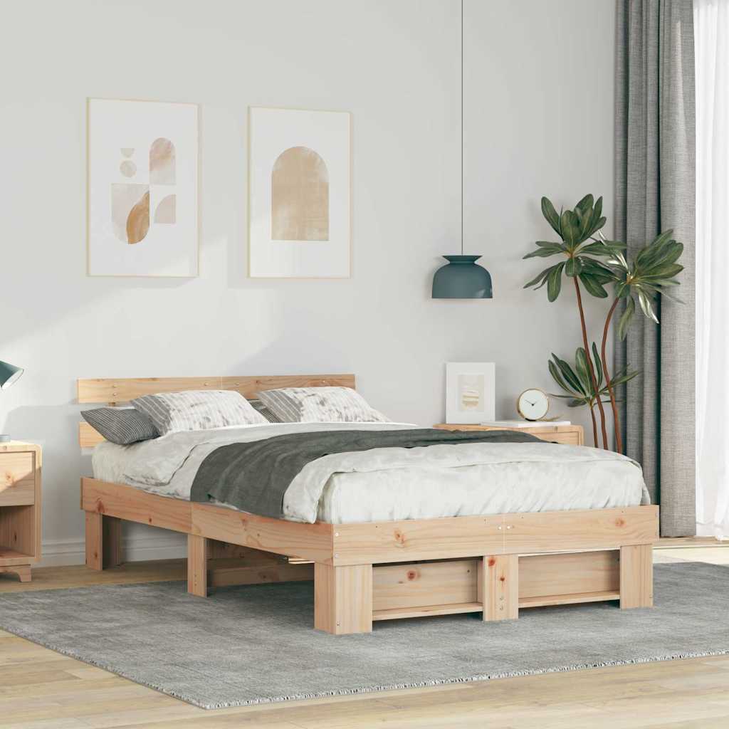 Bedframe met hoofdeinde Bruin 135 x 190 cm Massief grenenhout is nu te koop bij PeponiXL, paradijselijk wonen!