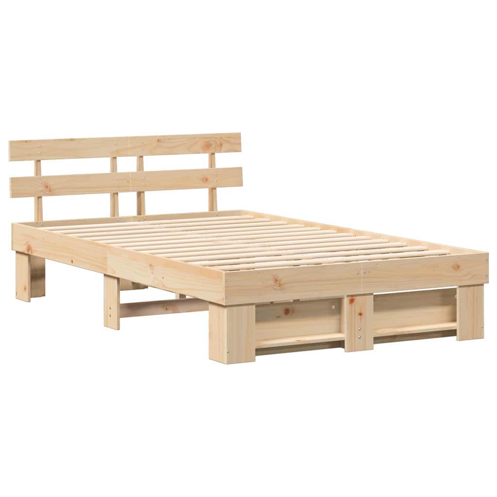 Bedframe met hoofdeinde Bruin 135 x 190 cm Massief grenenhout is nu te koop bij PeponiXL, paradijselijk wonen!