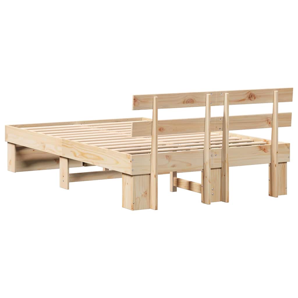 Bedframe met hoofdeinde Bruin 135 x 190 cm Massief grenenhout is nu te koop bij PeponiXL, paradijselijk wonen!