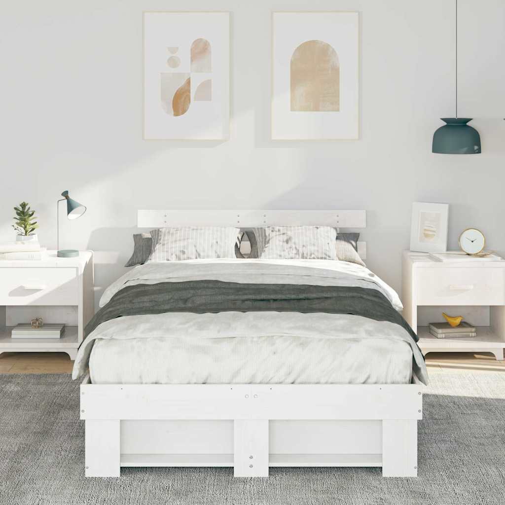 Bedframe met hoofdeinde Wit 135 x 190 cm Massief grenenhout is nu te koop bij PeponiXL, paradijselijk wonen!