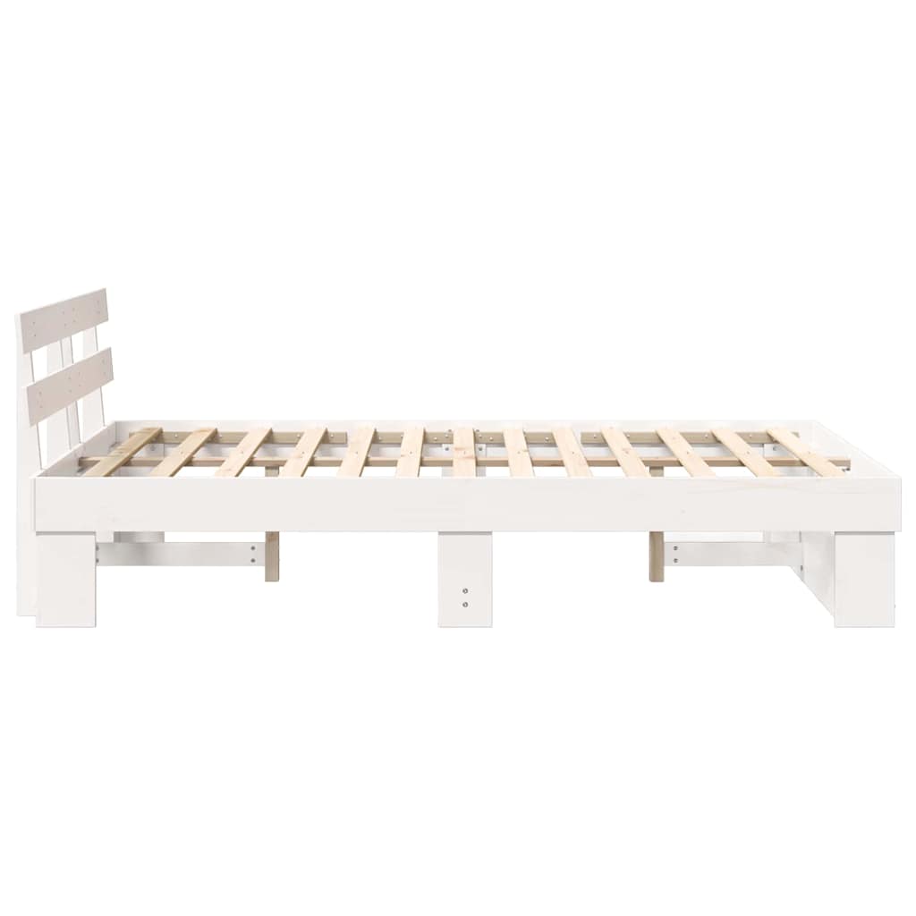 Bedframe met hoofdeinde Wit 135 x 190 cm Massief grenenhout is nu te koop bij PeponiXL, paradijselijk wonen!