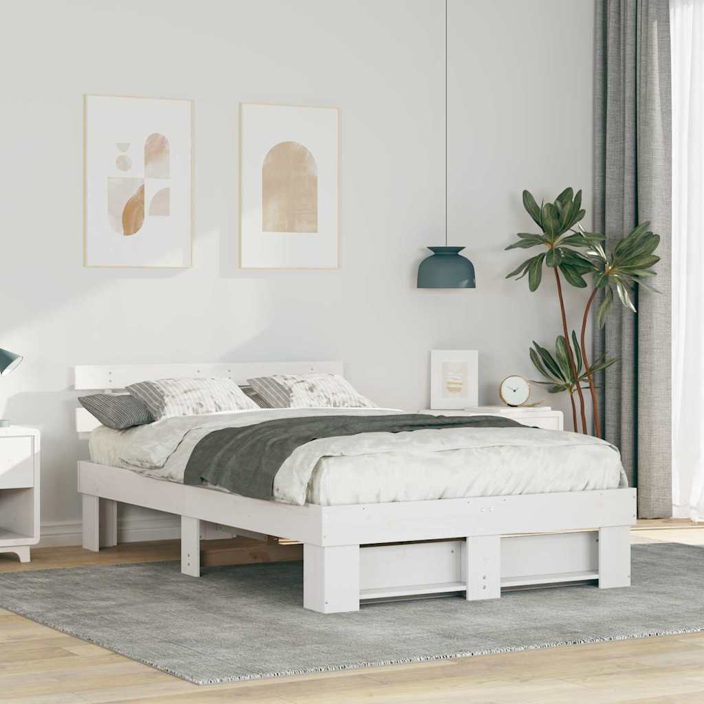 Bedframe met hoofdeinde Wit 120 x 190 cm Massief grenenhout is nu te koop bij PeponiXL, paradijselijk wonen!