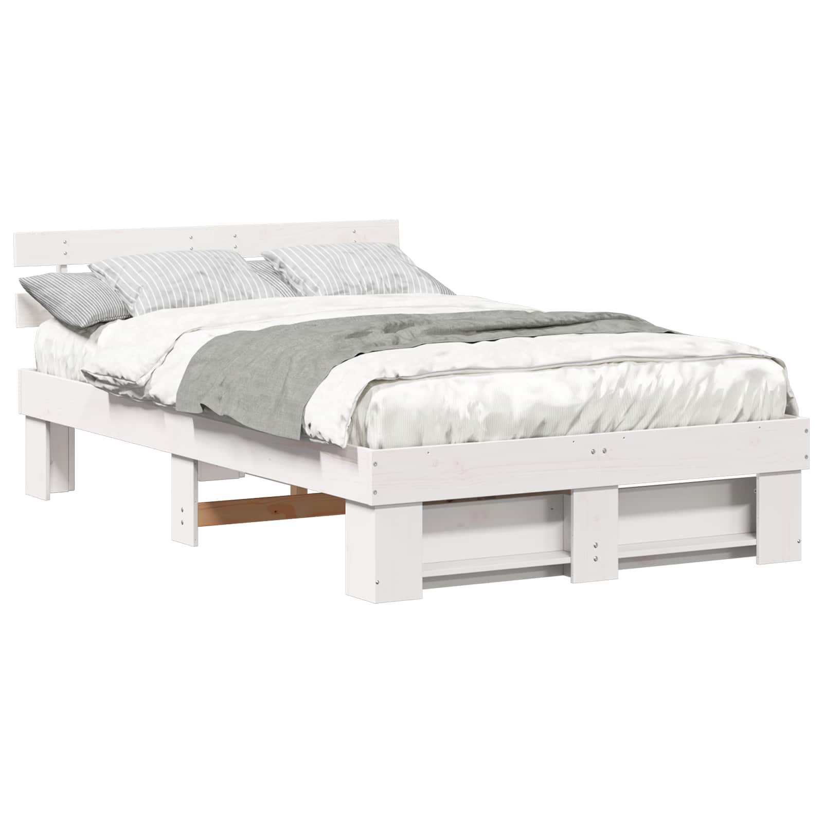 Bedframe met hoofdeinde Wit 120 x 190 cm Massief grenenhout is nu te koop bij PeponiXL, paradijselijk wonen!
