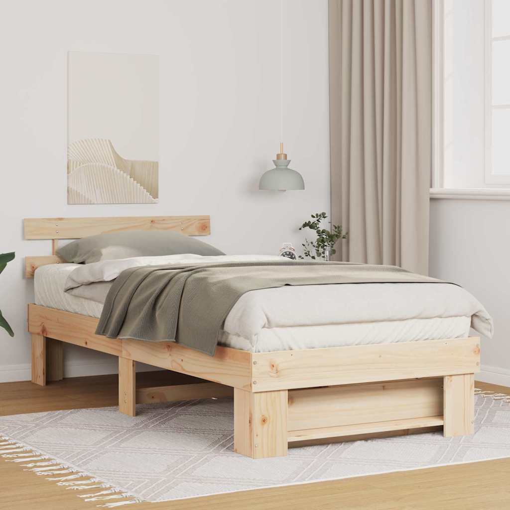 Bedframe met hoofdeinde Bruin 90 x 200 cm Massief grenenhout is nu te koop bij PeponiXL, paradijselijk wonen!