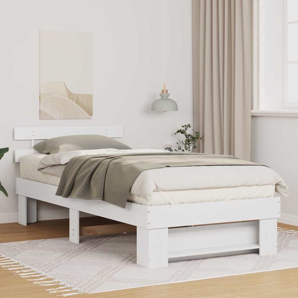 Bedframe met hoofdeinde Wit 90 x 200 cm Massief grenenhout is nu te koop bij PeponiXL, paradijselijk wonen!