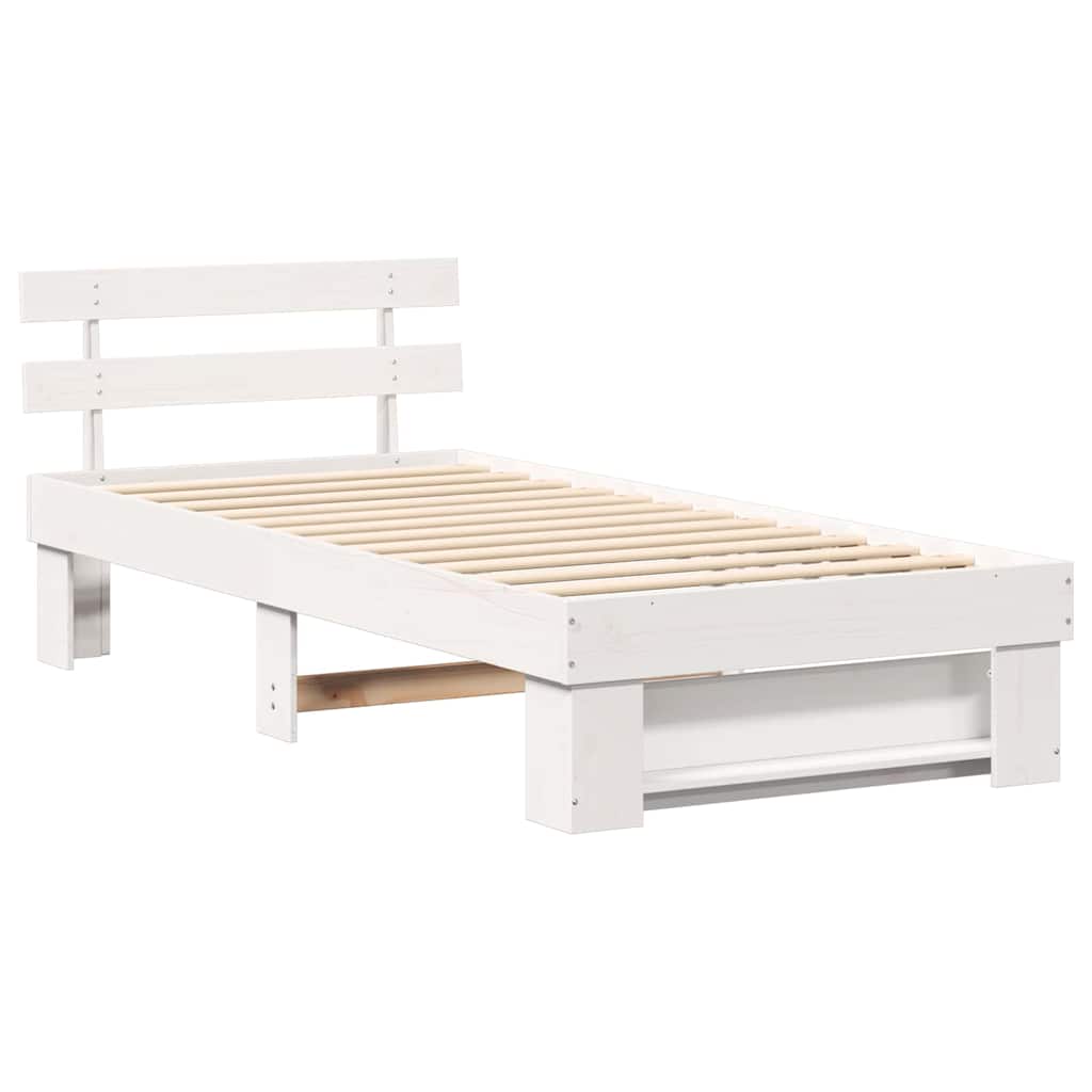 Bedframe met hoofdeinde Wit 90 x 200 cm Massief grenenhout is nu te koop bij PeponiXL, paradijselijk wonen!