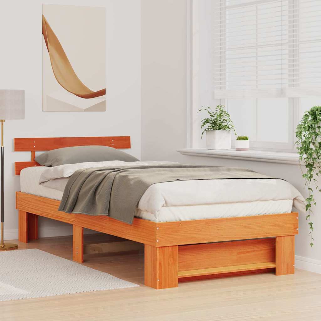 Bedframe met hoofdeinde Wasbruin 90 x 200 cm Massief grenenhout is nu te koop bij PeponiXL, paradijselijk wonen!