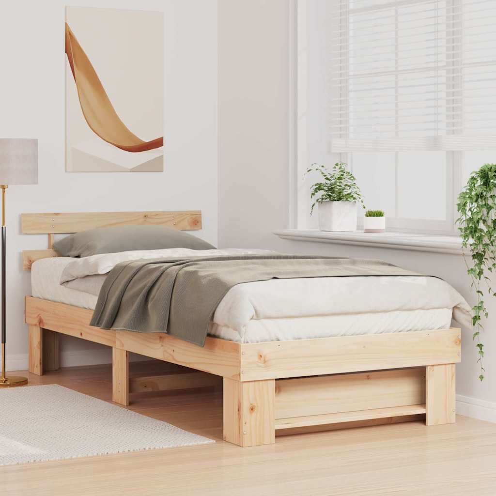 Bedframe met hoofdeinde Bruin 80 x 200 cm Massief grenenhout is nu te koop bij PeponiXL, paradijselijk wonen!