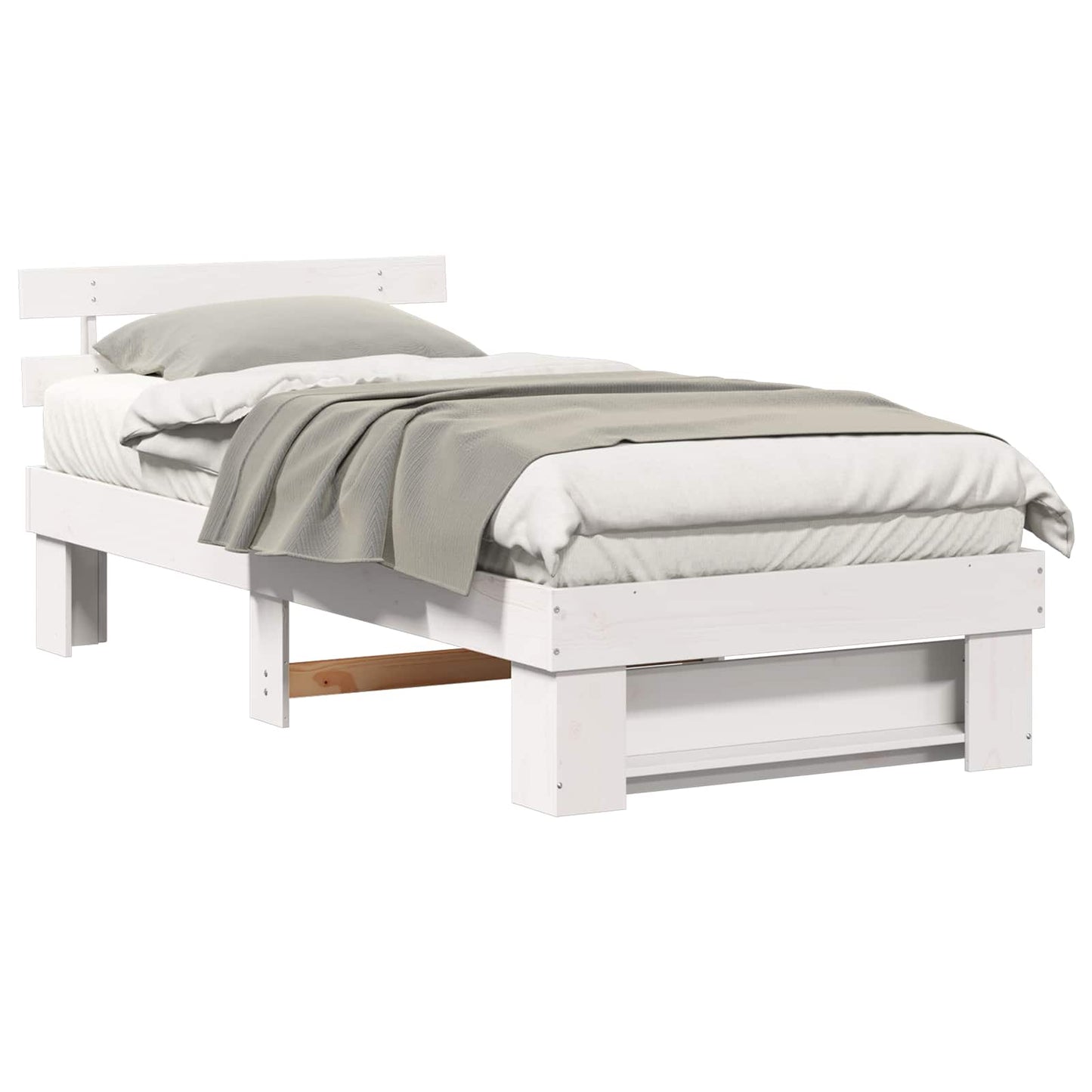 Bedframe met hoofdeinde Wit 90 x 190 cm Massief grenenhout is nu te koop bij PeponiXL, paradijselijk wonen!