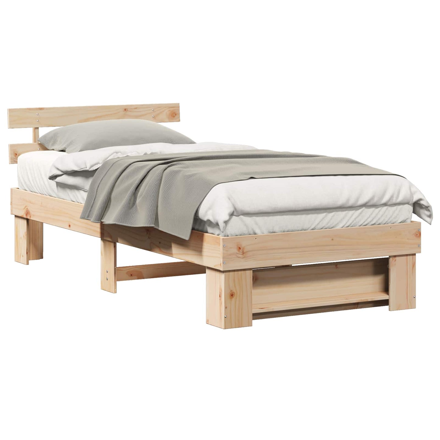 Bedframe met hoofdeinde Bruin 75 x 190 cm Massief grenenhout is nu te koop bij PeponiXL, paradijselijk wonen!