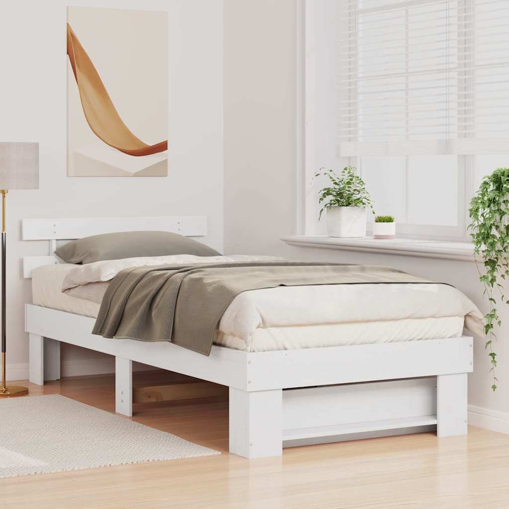 Bedframe met hoofdeinde Wit 75 x 190 cm Massief grenenhout is nu te koop bij PeponiXL, paradijselijk wonen!