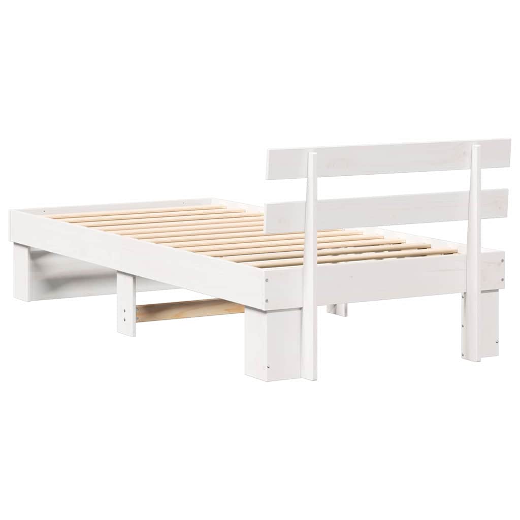 Bedframe met hoofdeinde Wit 75 x 190 cm Massief grenenhout is nu te koop bij PeponiXL, paradijselijk wonen!
