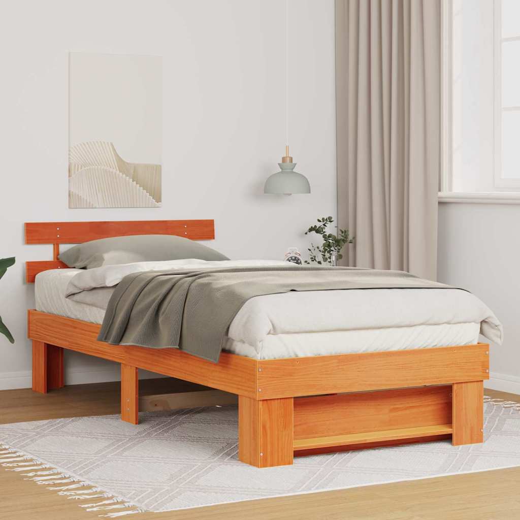 Bedframe met hoofdeinde Wasbruin 75 x 190 cm Massief grenenhout is nu te koop bij PeponiXL, paradijselijk wonen!