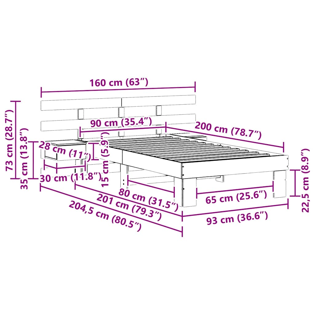 Bedframe met hoofdeinde Bruin 90 x 200 cm Massief grenenhout is nu te koop bij PeponiXL, paradijselijk wonen!